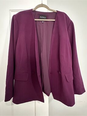 New Eloquii Collarless Double-Breasted Blazer in Plum Purple, Plus Size